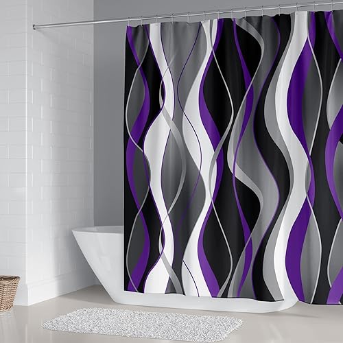Miniatura 2 de beifivcl Juego de 4 cortinas de ducha moradas con alfombras antideslizantes, cubierta para tapa de inodoro y tapete de baño, juego de accesorios de