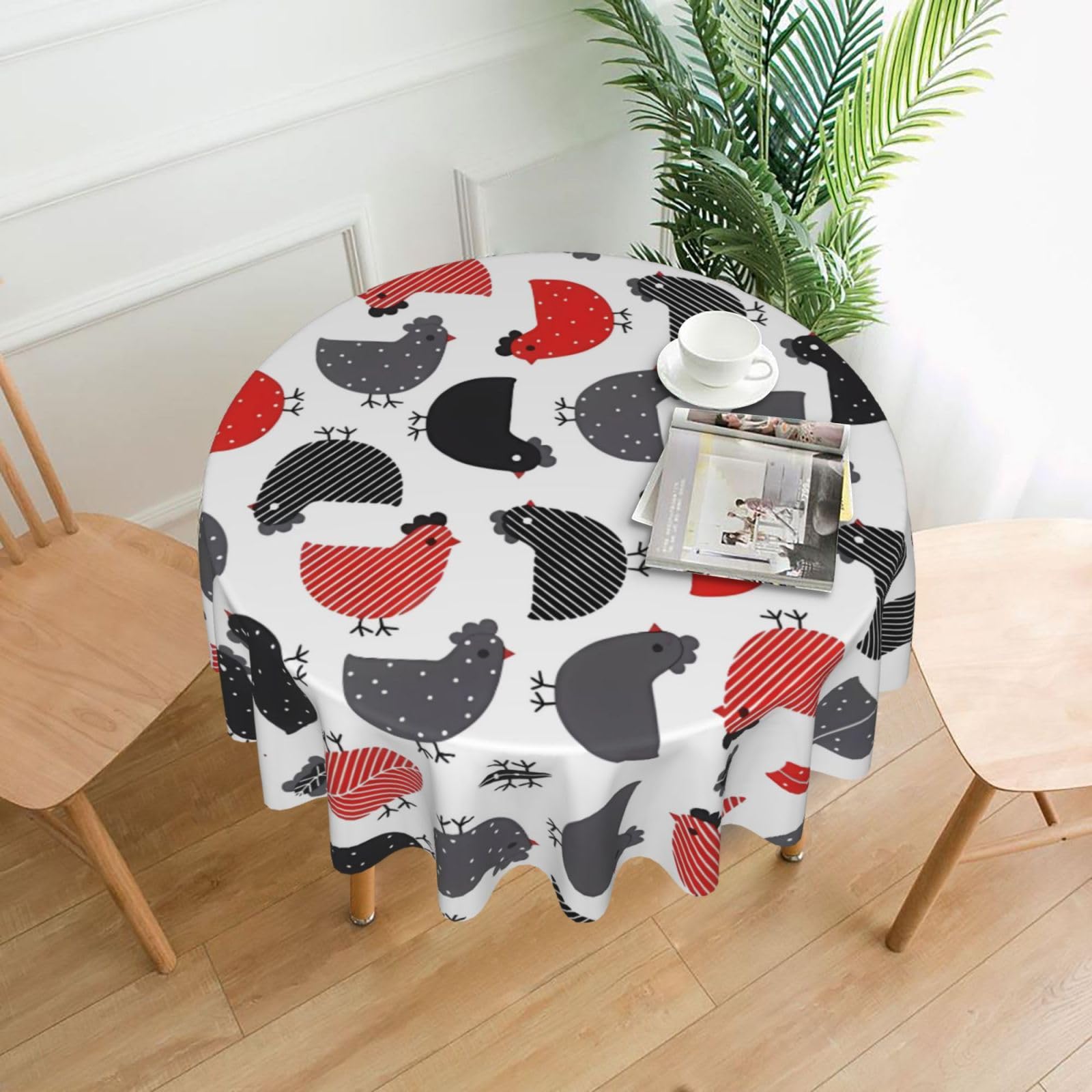 hhxvcv Creative Cartoon Chicken Round Tablecloth – Dining Table Cover