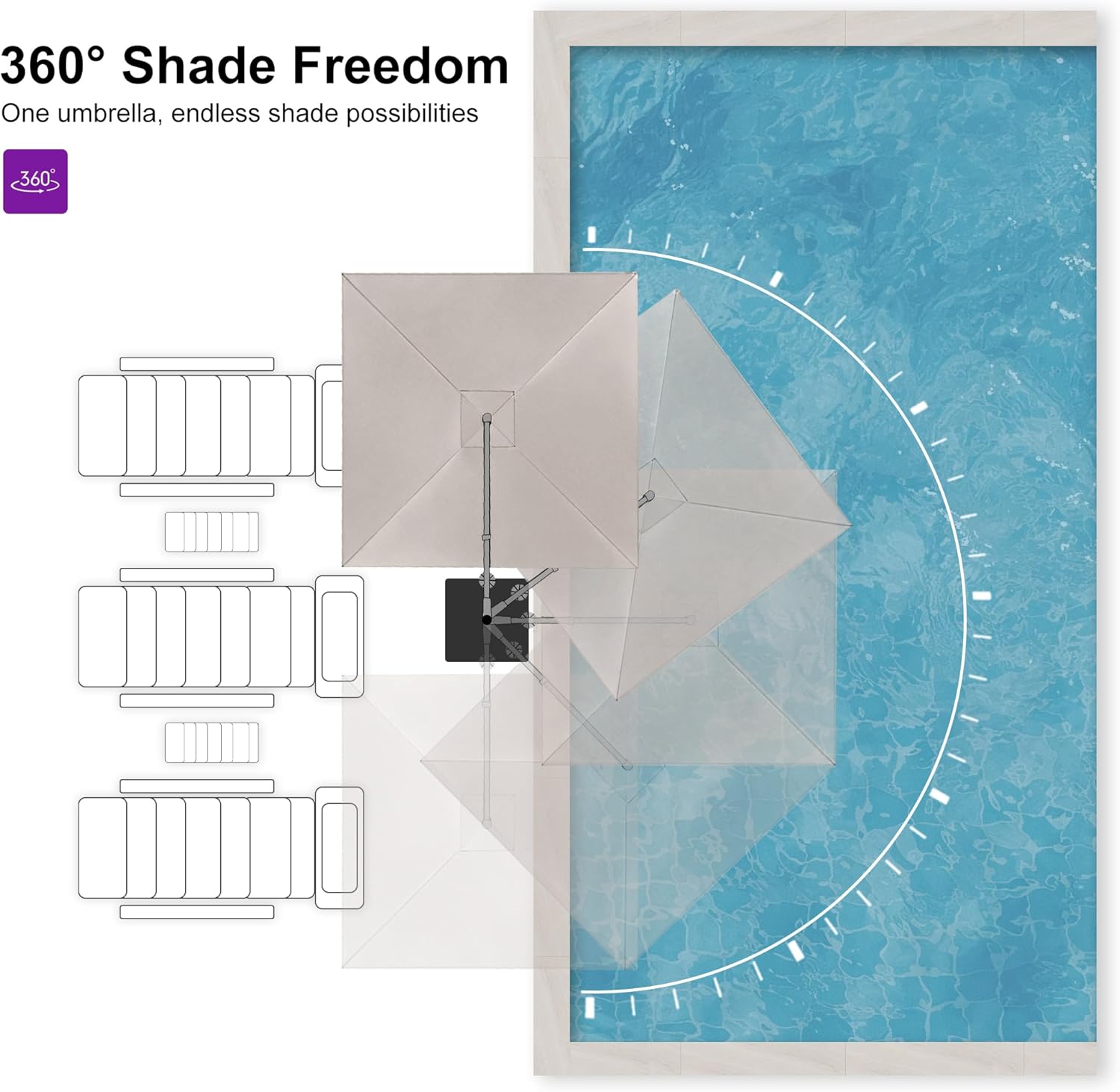 PURPLE LEAF Patio Umbrella 8' X 8' Rectangle Cantilever Umbrella Large Aluminum Outdoor Umbrellas with 360-degree Rotation & UPF40+ Premium Fabric for Deck Pool Garden Yard, Sand Dune