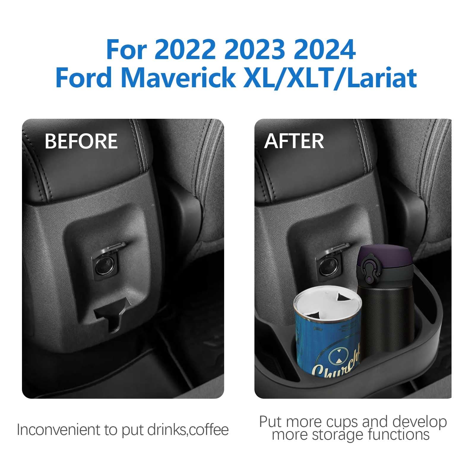 Tesmirror Cup Holder Insert for 2022 2023 2024 Ford Maverick Rear Cup Holder Expander Organizer