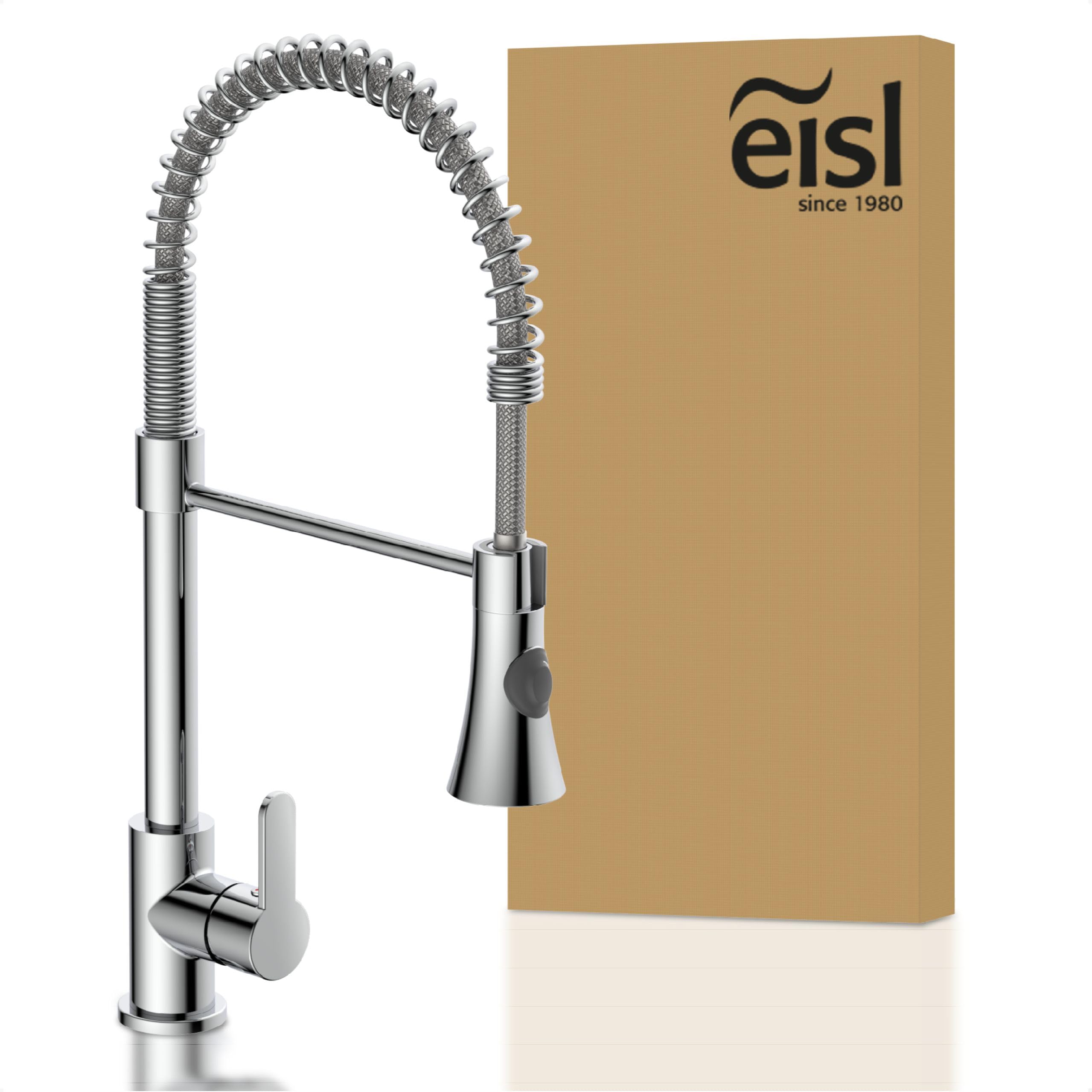 EISL Leon NI183ESCR-PR-A Robinet de cuisine avec douchette extractible et douchette à ressort pivotant à 360° Chromé