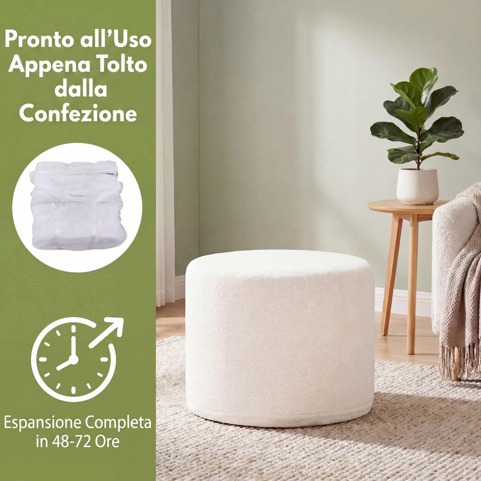 SOARS Pouf Ottomano Imbottito, Ø45 x 35 cm Poggiapiedi Rotondo con Tessuto in Filato Bouclé, Schiuma Morbida e Rivestimento Removibile, Poggiapiedi Divano per Camera da letto e Soggiorno, Beige