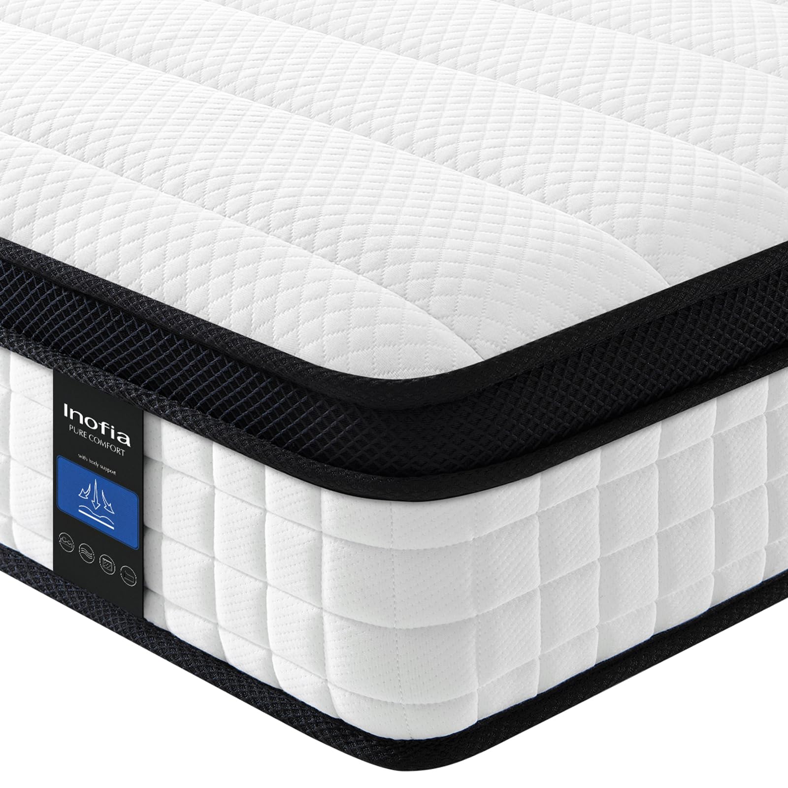 Inofia King Memory Foam Sprung Mattress 9.4 Inch,5FT Spring Mattress with Innovative Memory Foam and Soft Knitted Fabric,The Elegant Pro Collection,King(150×200×24cm) — image 1