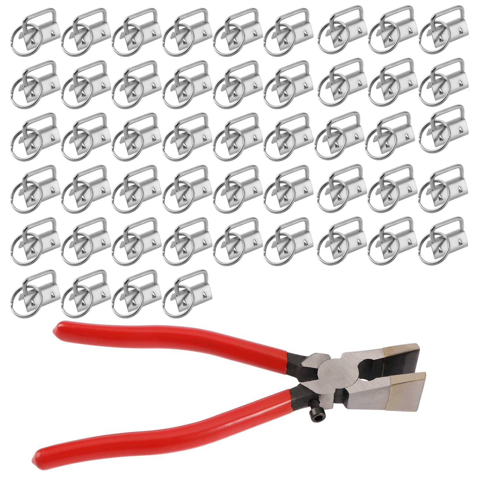EMSea 50pcs Key Fob Hardware 1 Inch Lanyard Key Fob Hardware with Key Fob Pliers Tool for Keychain and Wristlet Clamp Hardware Supplies