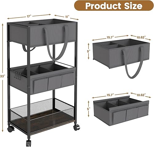 Miniatura 2 de Organizador y almacenamiento de pañales, organizadores de almacenamiento de 3 niveles para bebés con 2+2 divisores, carrito rodante de pañales de