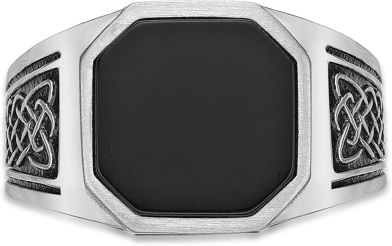 Metro Jewelry Celtic Knot Signet Ring for Men in Stainless Steel with Black Agate and Black Ion Plating - 14 mm Wide Ring Size 8 to 12