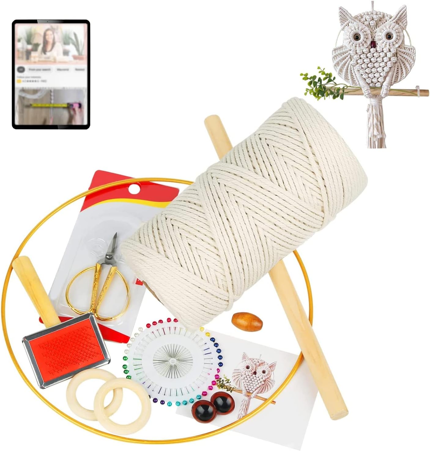 LECZIVOEN Macrame kit, DIY Macrame Owl Hanging Kit with Step by Step Video Tutorial, Macrame Supplies All Included Macrame Starter Kit (Macrame Owl Kit)