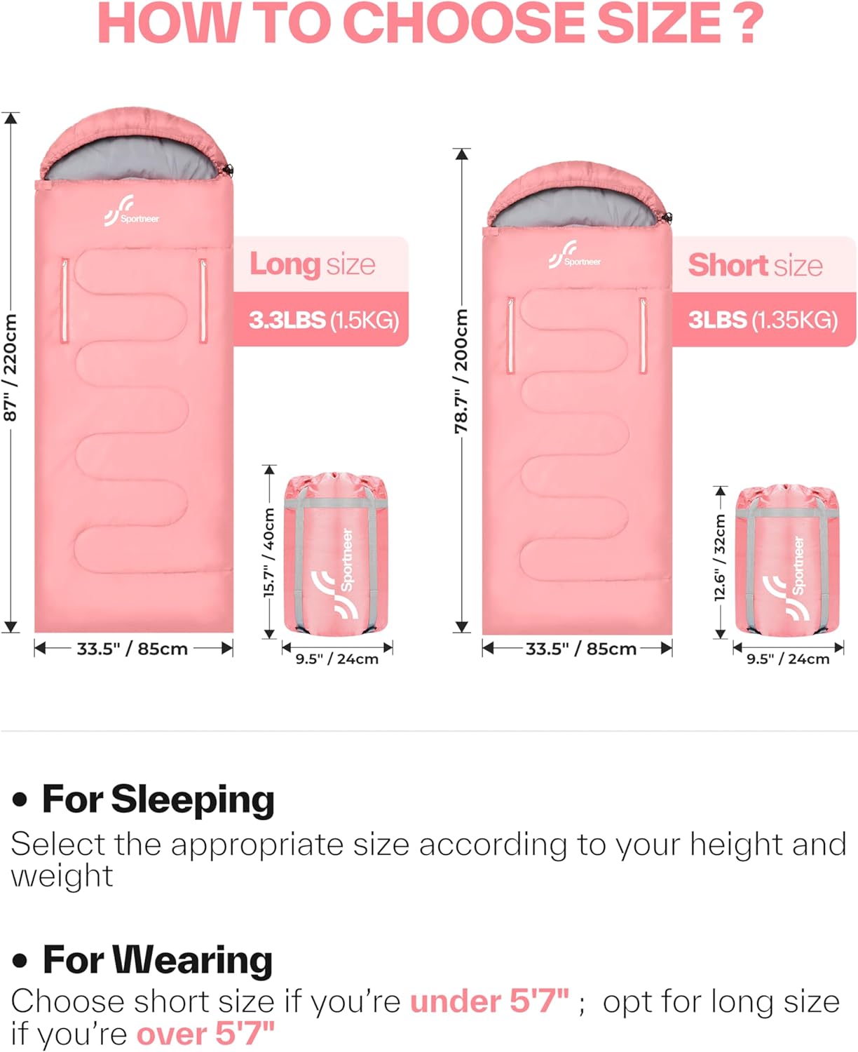 Sportneer Wearable Sleeping Bag for Adults & Kids – Walkable with Arm Zippers, Warm Weather & Cold Waterproof, Compact for Camping, Stadiums, Travel, Backpacking & Car Use