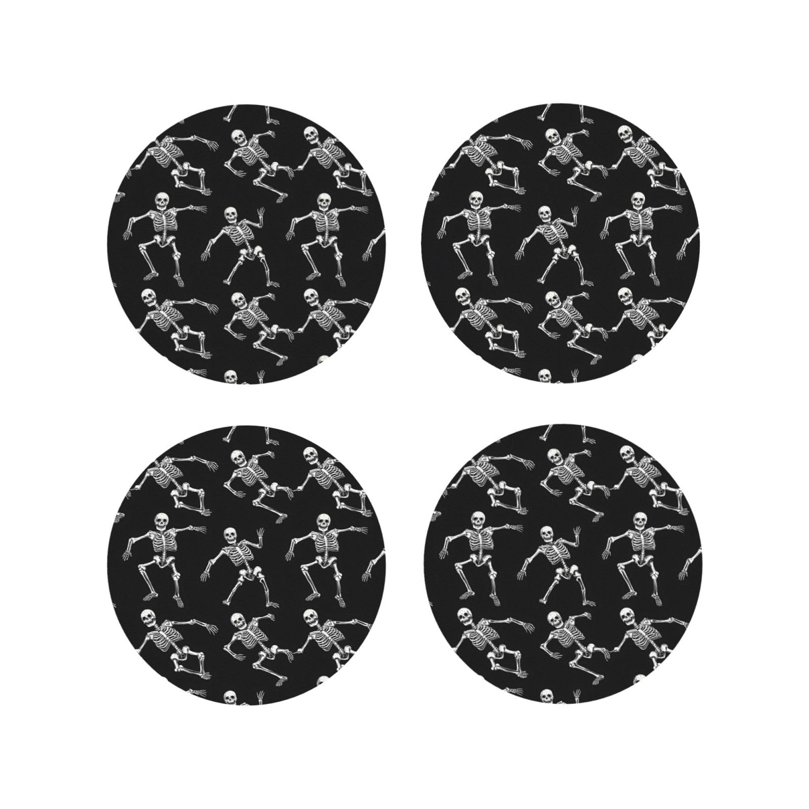 Leather Coasters Set of 4 - Cute White Skull Print Lightweight Drink Coasters for Desk