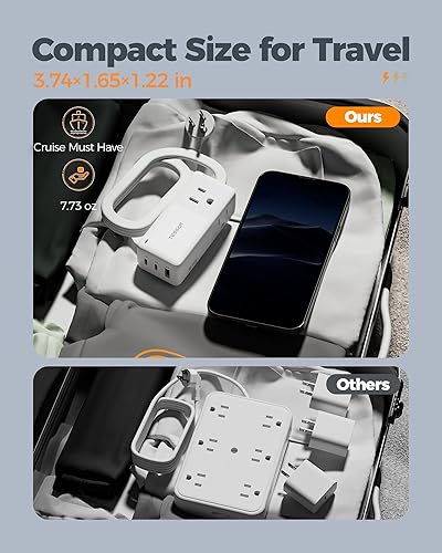 Miniatura 5 de TESSAN Estación de carga USB PD de 30 W, bloques de cargador USB C de enchufe plano con 3 salidas de CA, cargador rápido de teléfono de escritorio