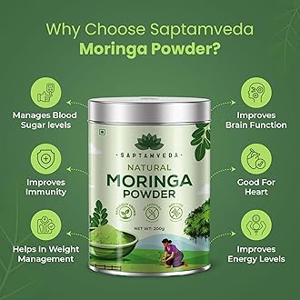Saptamveda Organic Cultivated Elite Moringa Drumstick Powder 200g Tin | Superfood for Immunity, Skin & Hair Care | Herbal Supplement