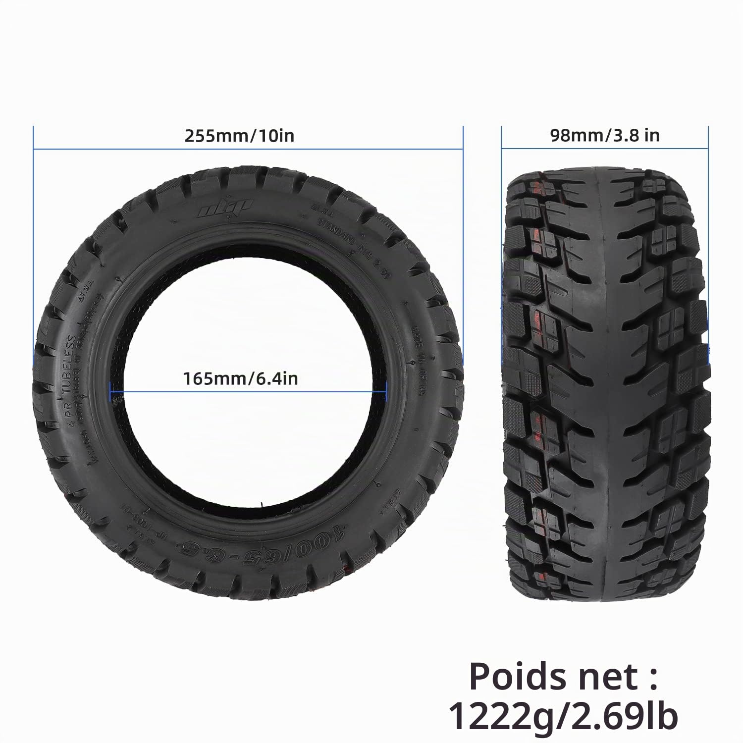100/65-6.5 Pneu sans Chambre à Air Tout-terrain pour Kukirin G4 Max, VSETT 11+, ZERO 11X, Dualtron Trottinette électrique Pièces de Rechange épaissis élargis Résistantes à l'usure (2 Pièces)