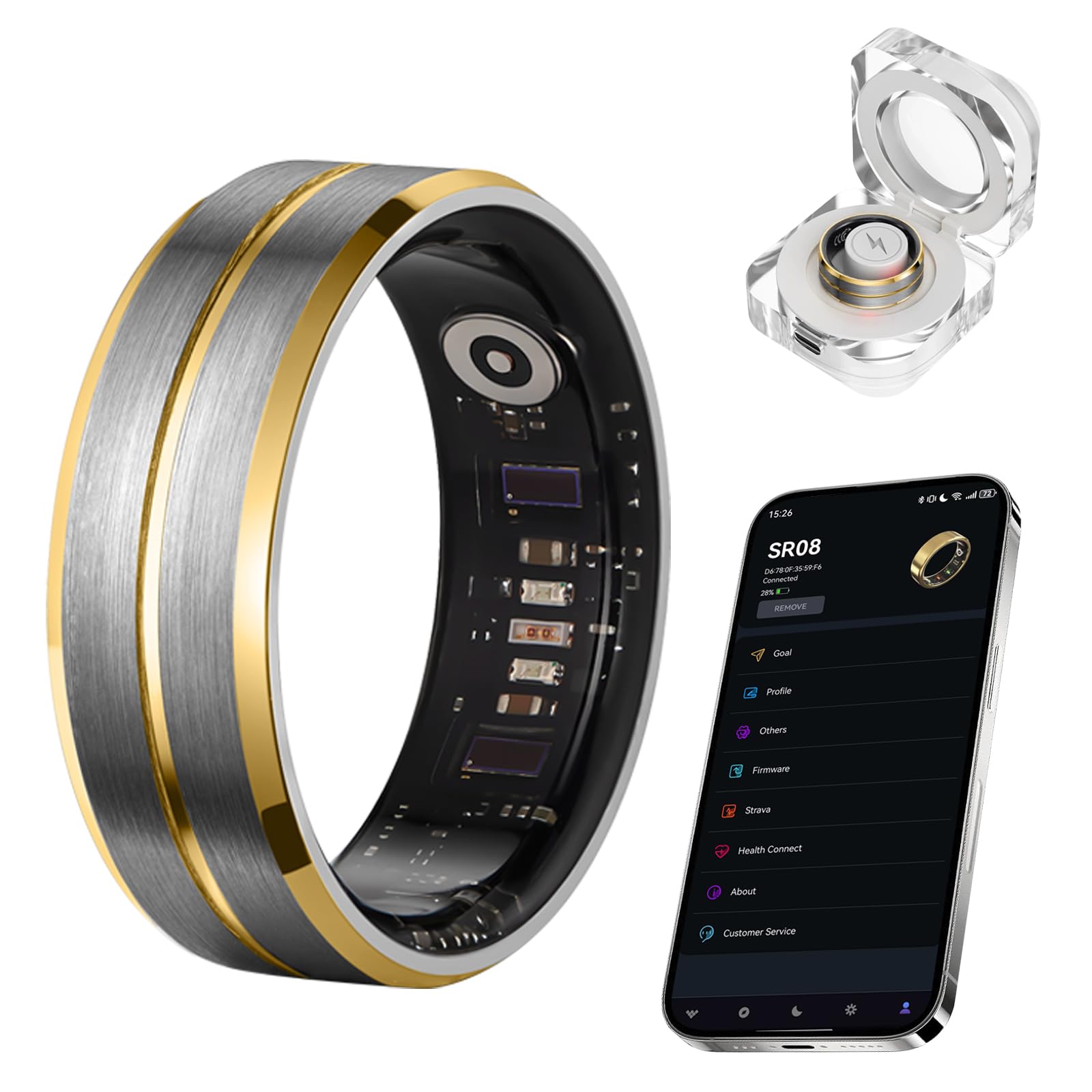 Smart Ring for Women Men, Tungsten Steel Fitness Tracker Ring with Sleep Monitoring, Heart Rate, Step Counting, IP68 Waterproof for iPhone and Android, No Subscription Fee (Black-Gold,#12)-image-28