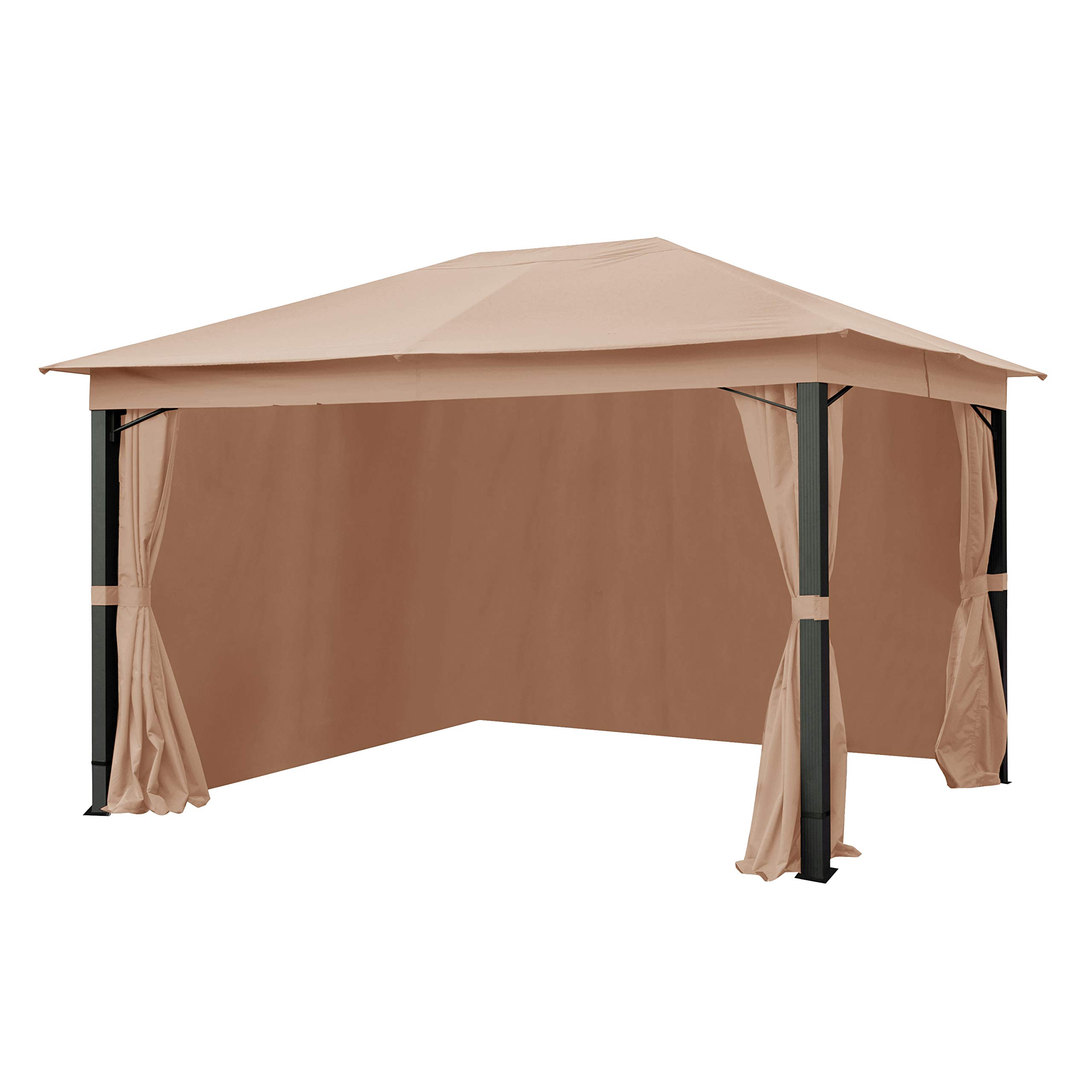 TOOLPORT 4 Cortinas poliéster Aprox. 180 g/m² - Capuchino - para cenador de jardín Sunset Premium 3x4 m