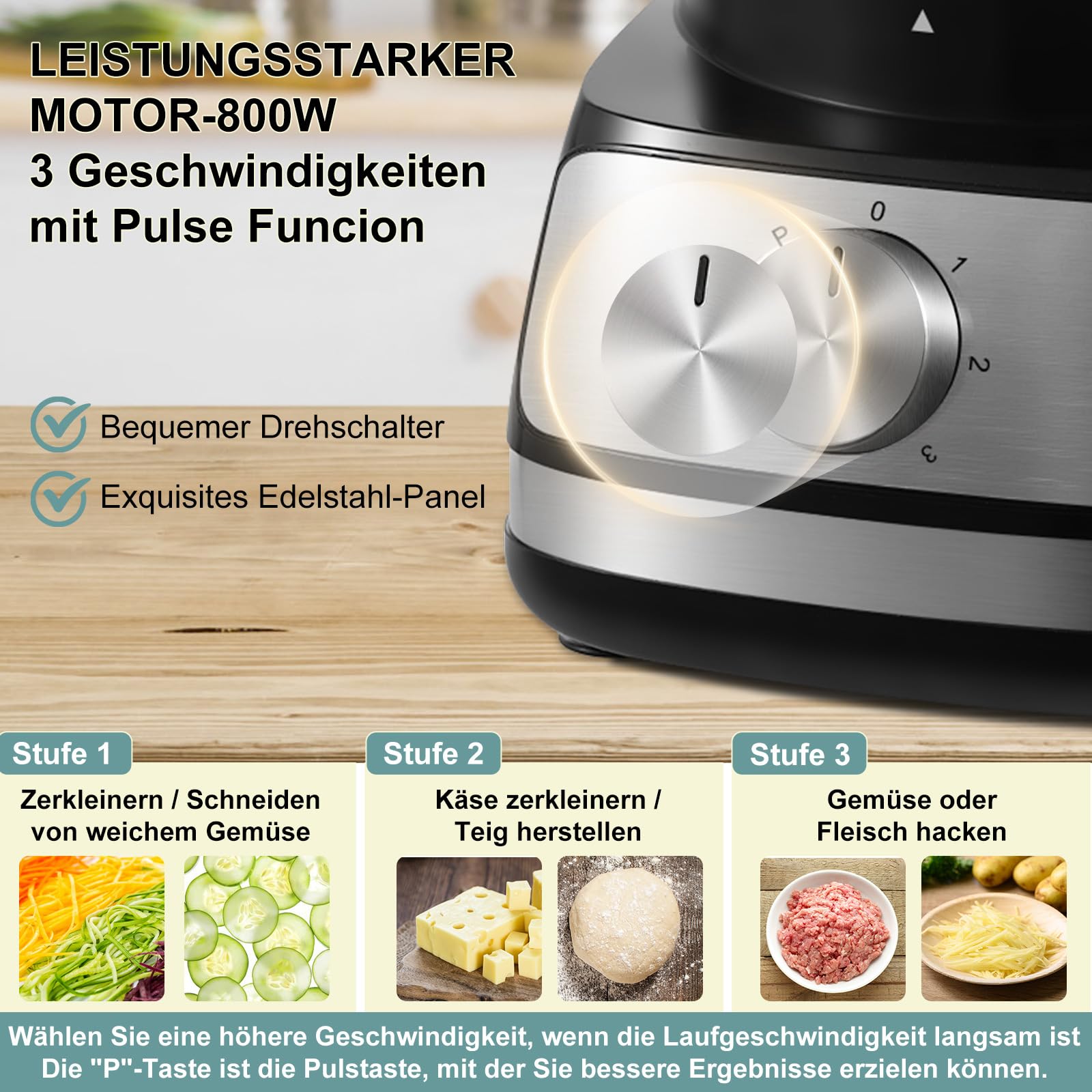 TopStrong Multifunktions-Küchenmaschine, 6-in-1-Küchenmaschine, 2 l, Multifunktions-Küchenmaschine, Lebensmittelprozessor 800 W, Küchenmaschine multifunktional, Zerkleinerer, Mixer