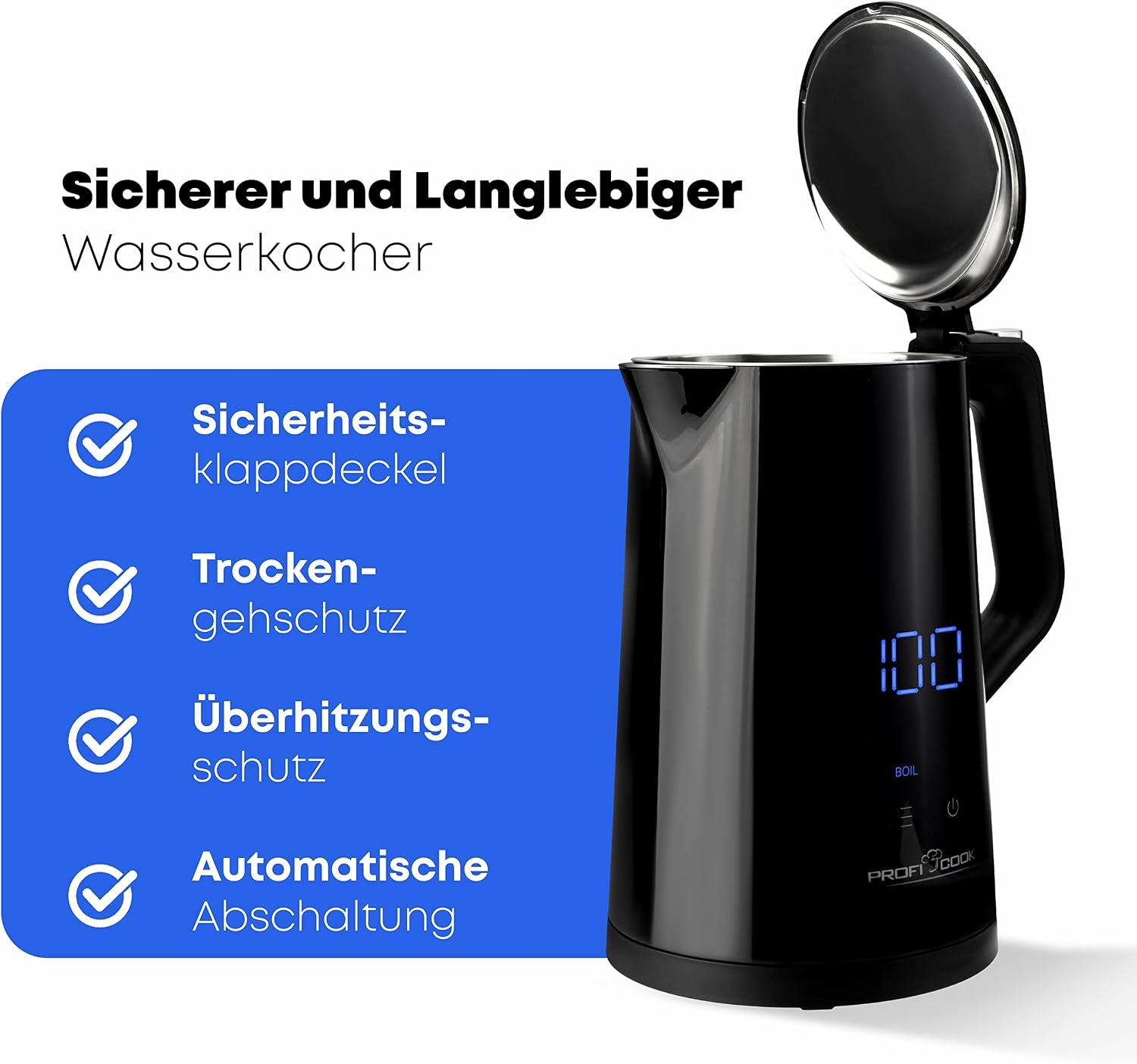 Safety features of the Profi Cook electric kettle