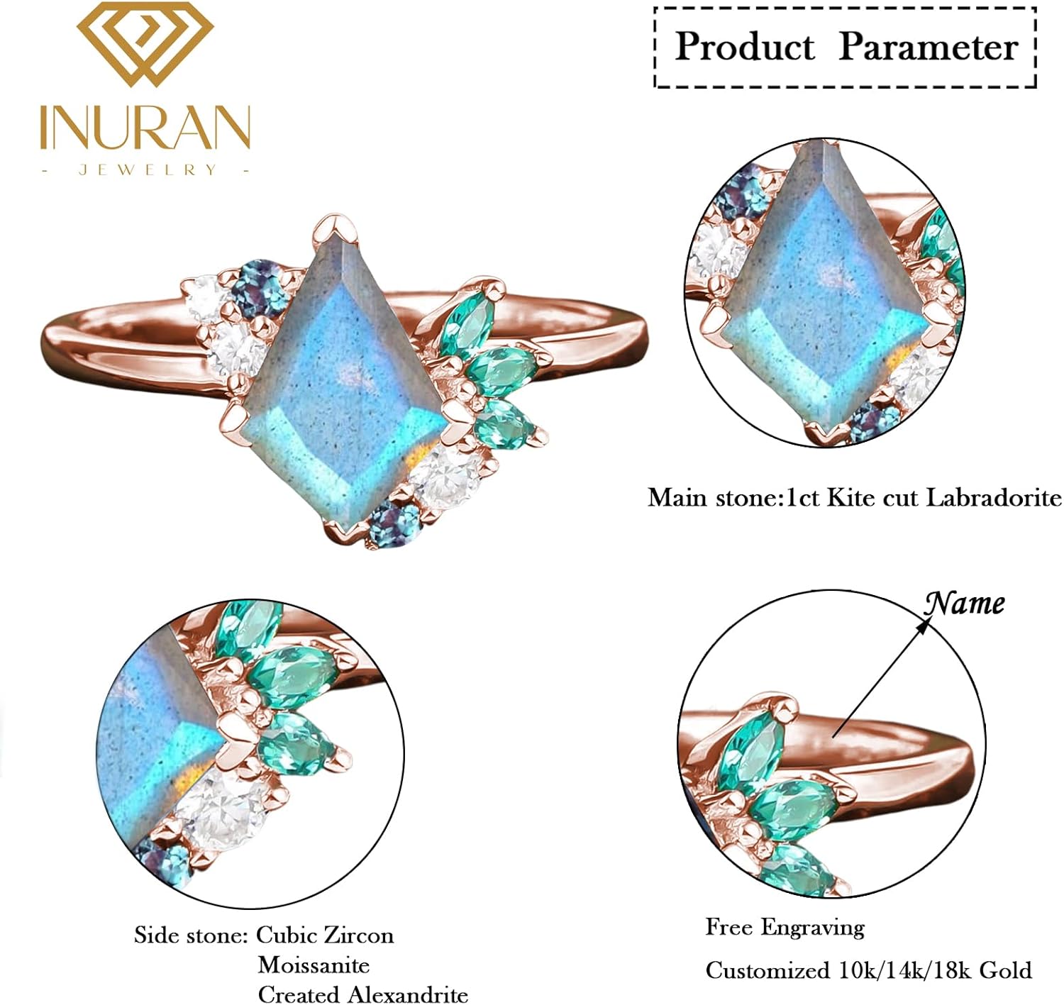 10K/14K/18K Solid Gold Gemstone Vintage Engagement Ring for Women 1 Carat Kite Gemstone Cluster Unique Art Deco Promise Anniversary Personalized Ring for Her