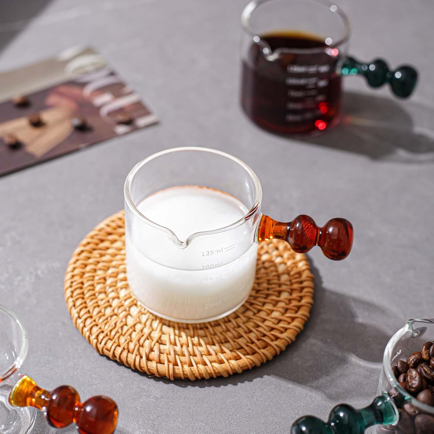 3-Pack Espresso Glass Measuring Cup With Handle Expresso Shots Cup Single Spout Glass Pitcher For Espresso Shots And Milk Froth Clear Accessories With Dual Scale (125ml / 4oz)