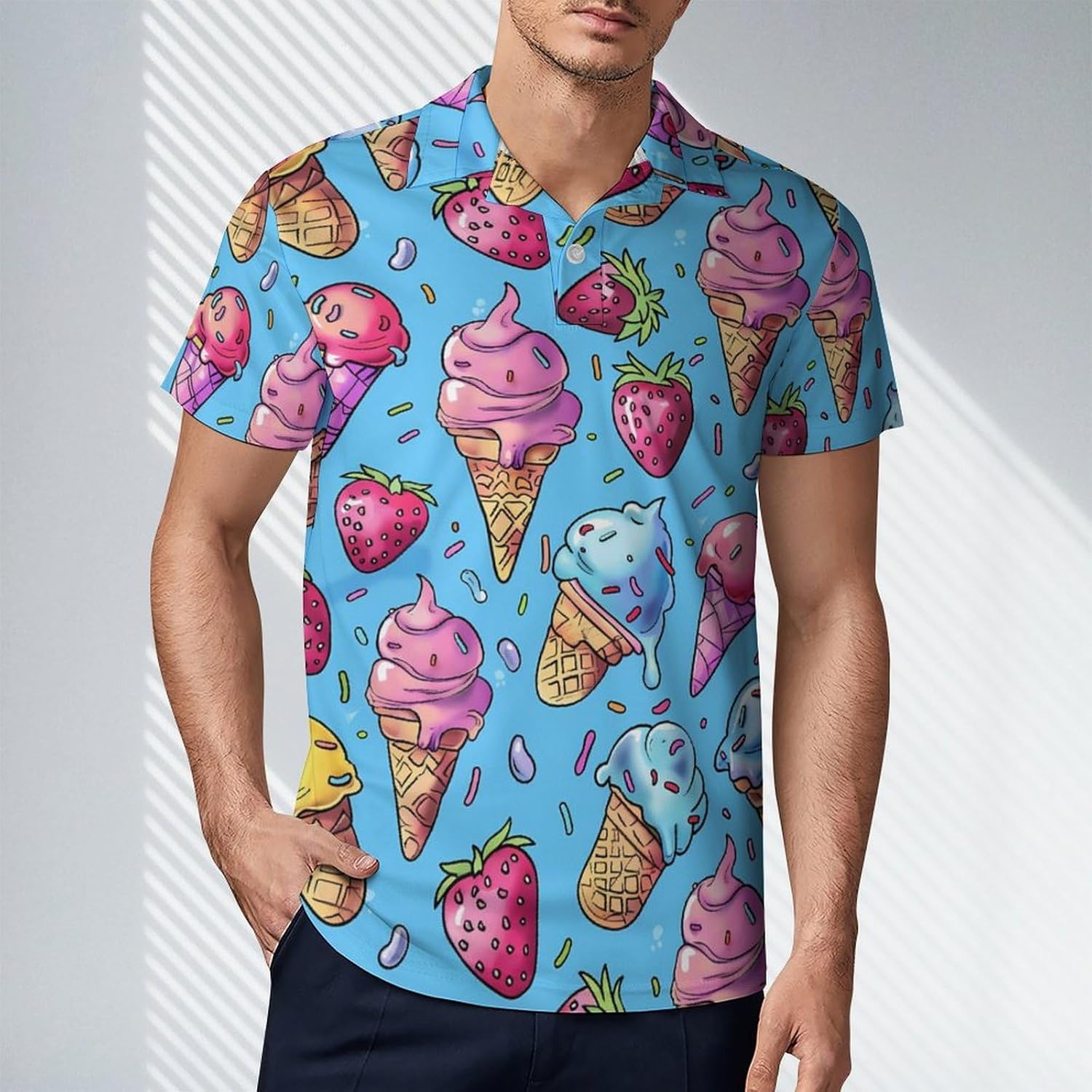Sweet Ice-Creams Novelty Men's Short Sleeve Shirt Golf Tennis Shirts Work T-Shirt Sport Tee
