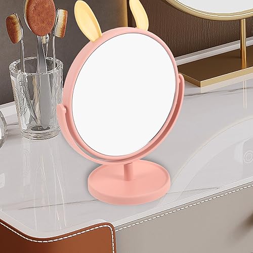 Miniatura 5 de LALAFINA Espejo de maquillaje para escritorio, con forma de orejas de conejo, espejo cosmético de mesa para el hogar, dormitorio, baño, espejo de