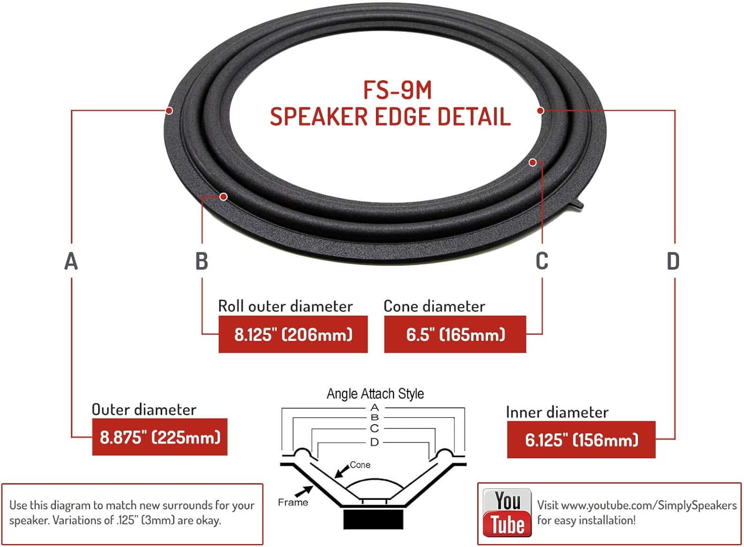 Simply Speakers 9 Inch Foam Speaker Repair Kit Compatible with 2000-2003 Toyota Solara JBL FSK-9M-Toyota (Single)