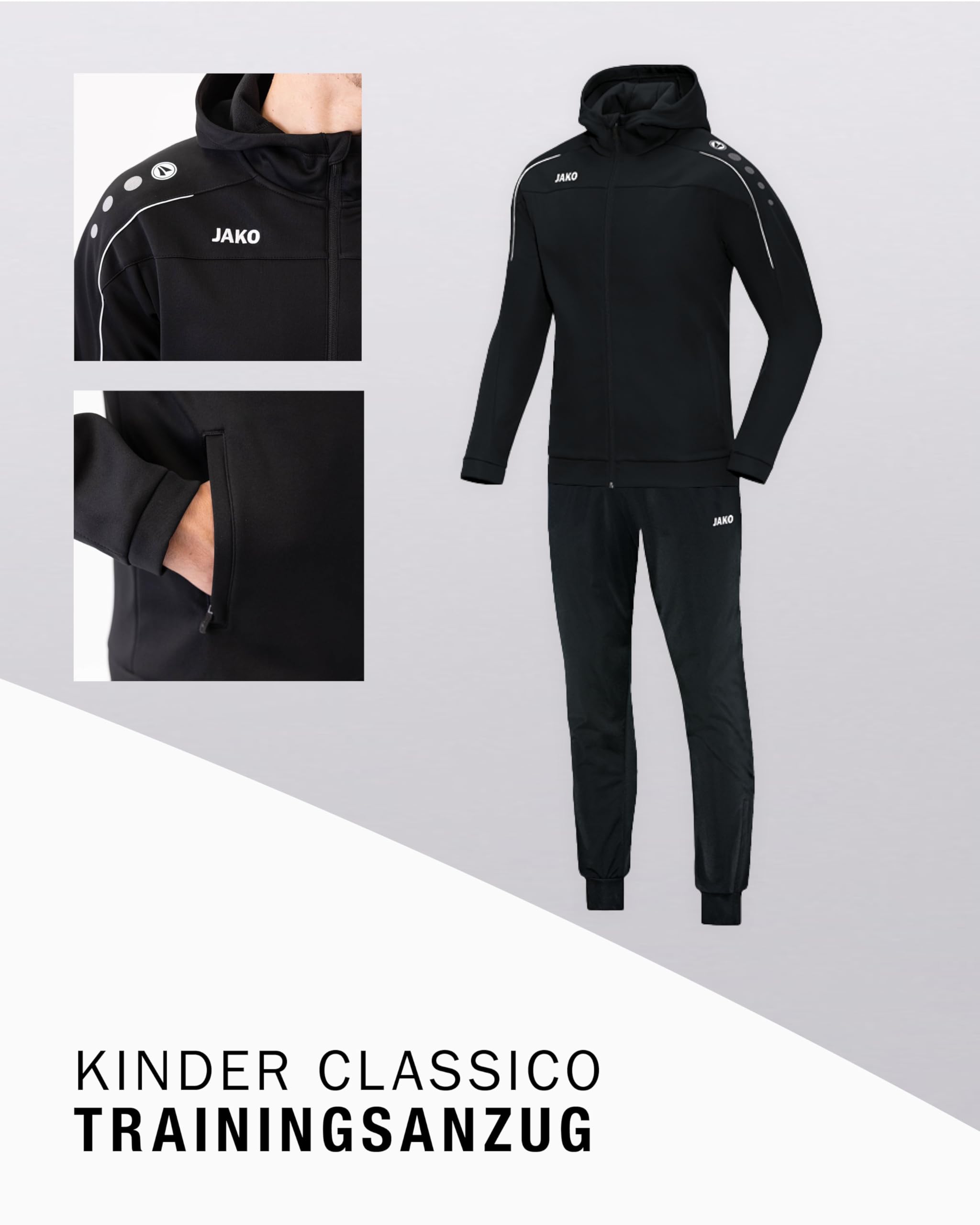 JAKO Kinder Trainingsanzug Polyester Classico mit Kapuze, nightblue/citro, 164, M9450