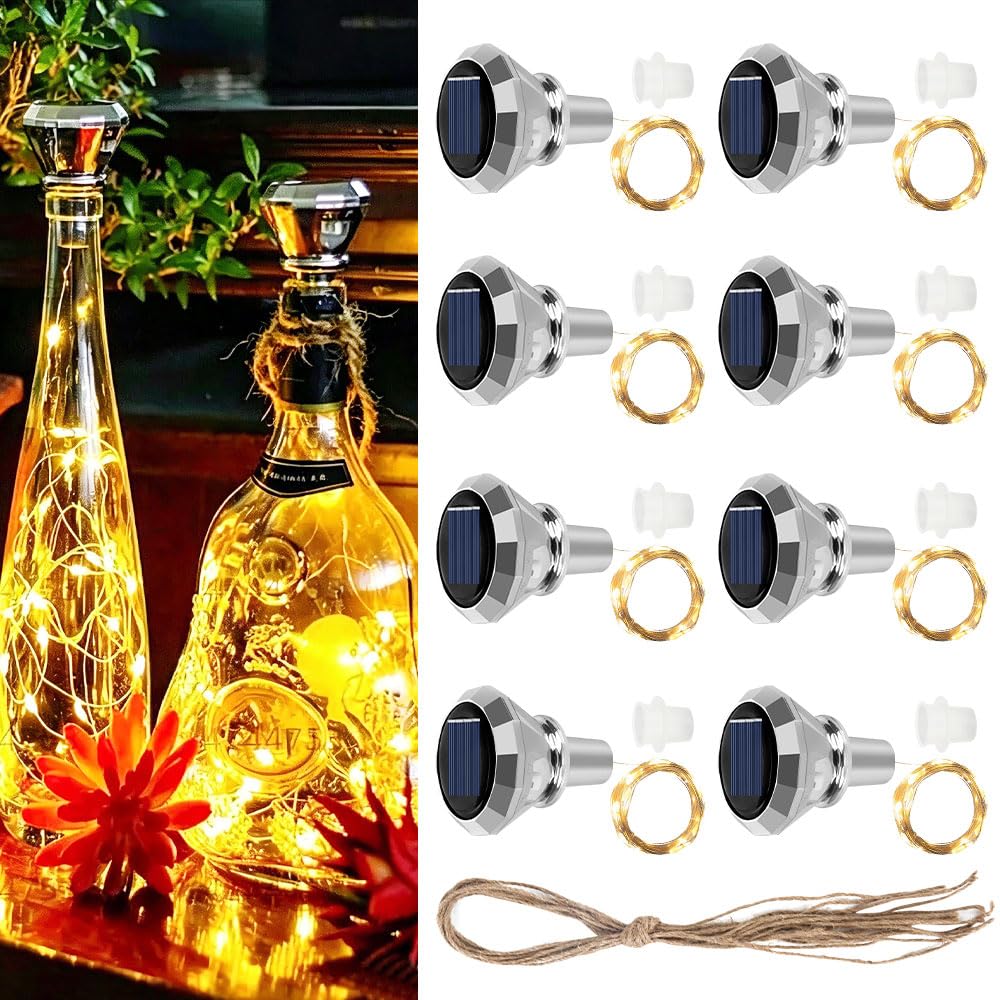 Mineup 8 Pcs Luci Della Bottiglia, 2m 20 LED Bottiglie a Energia Solare, Tappo Luci LED Bottiglia, Per Bottiglie Di Vino, Per Fai Da Te, Feste, Giardino, Matrimonio, Decorazione Per Interni Ed Esterni