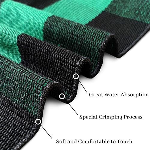 Miniatura 4 de KOZYFLY Alfombra de lana cuadriculada de 2 x 6 pies, color negro y verde, lavable para pasillos, alfombra de algodón para cocina, dormitorio, sala