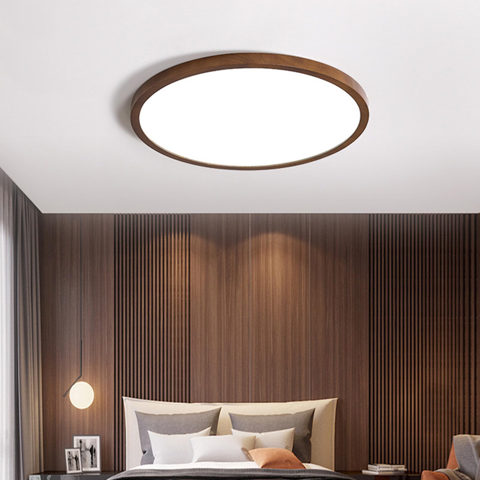Madera Plafon LED Techo Redonda Plana Regulable 2700K-6500K Lámpara de Techo con Mando a Distancia Lámpara Techo Delgada Diseño para Salon Dormitorio Habitacion (Color Nogal,50cm)