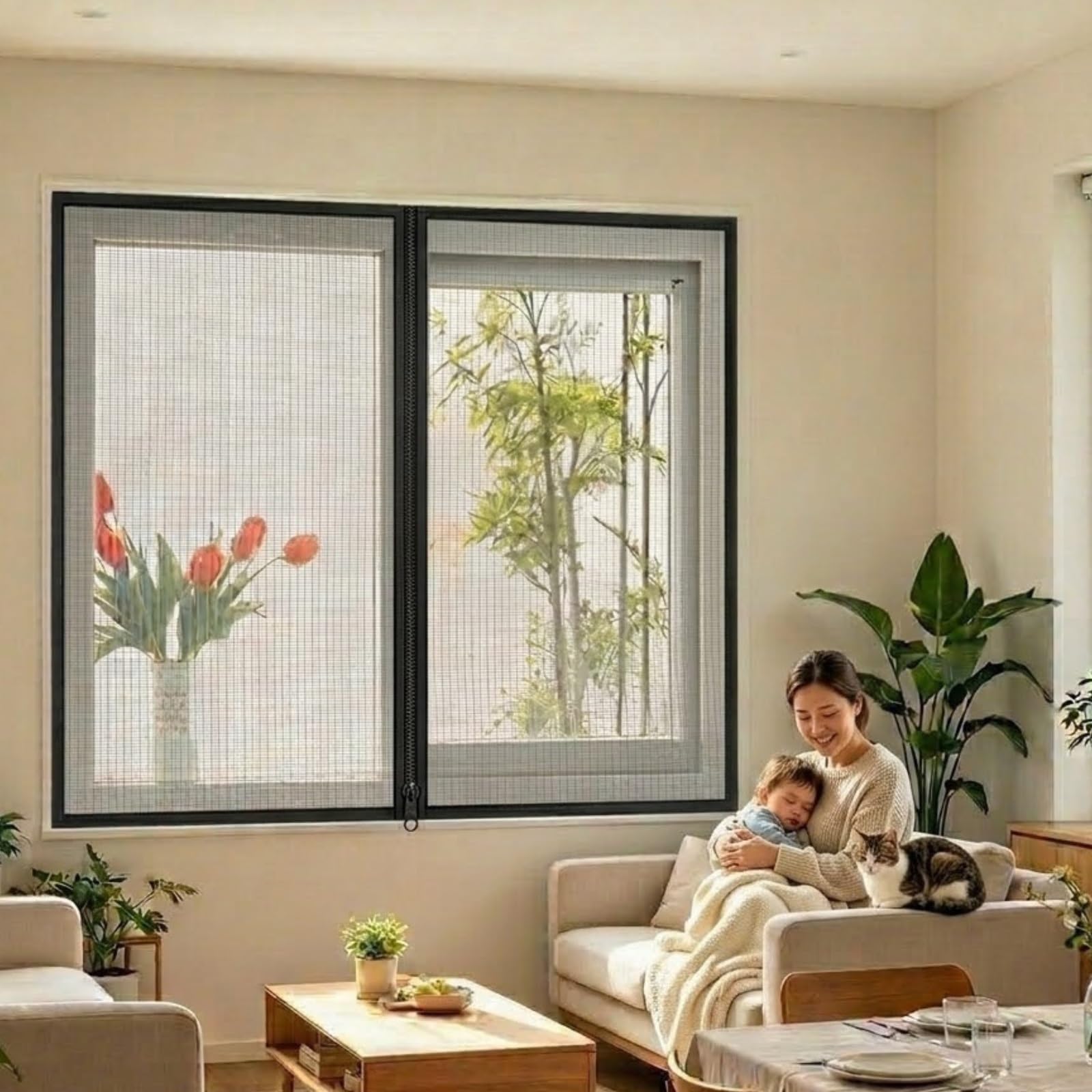 Zipper Version KING KONG MESH Window Screen, Mosquito Protection Self-Adhesive Window Screen For Balcony Classroom RV Doors For Pets, Washable White Black Mesh Curtain(Black,95x200cm)
