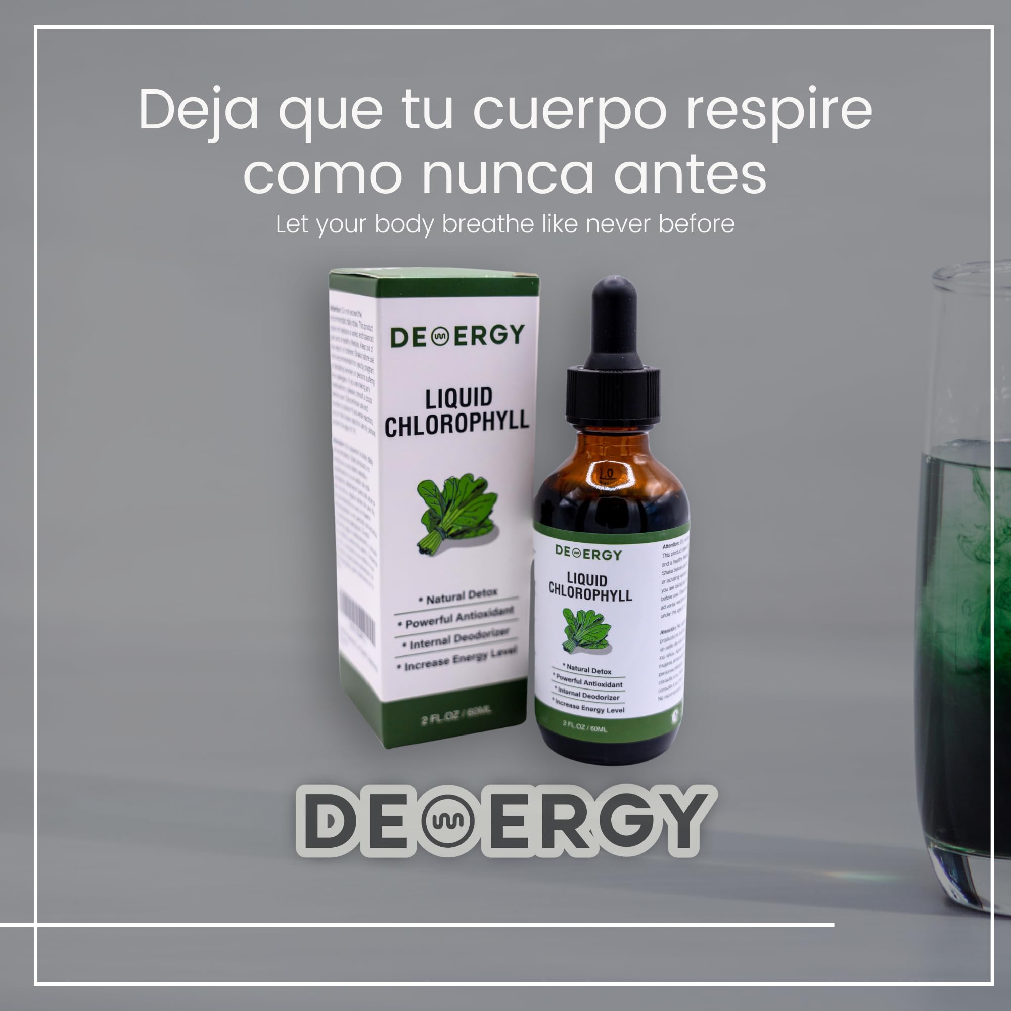 Chlorophylle liquide 60 ml Haute concentration sans alcool végétalien et 100 % naturel sans gluten
