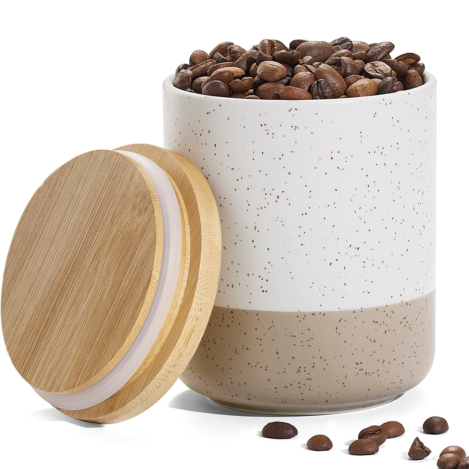 Yangbaga Canister Sets for Kitchen Counter, 20 OZ Large Ceramic Food Storage Jars with Airtight Wood Lids, Large Kitchen Canisters for Coffee, Sugar, Tea, Flour, Spice