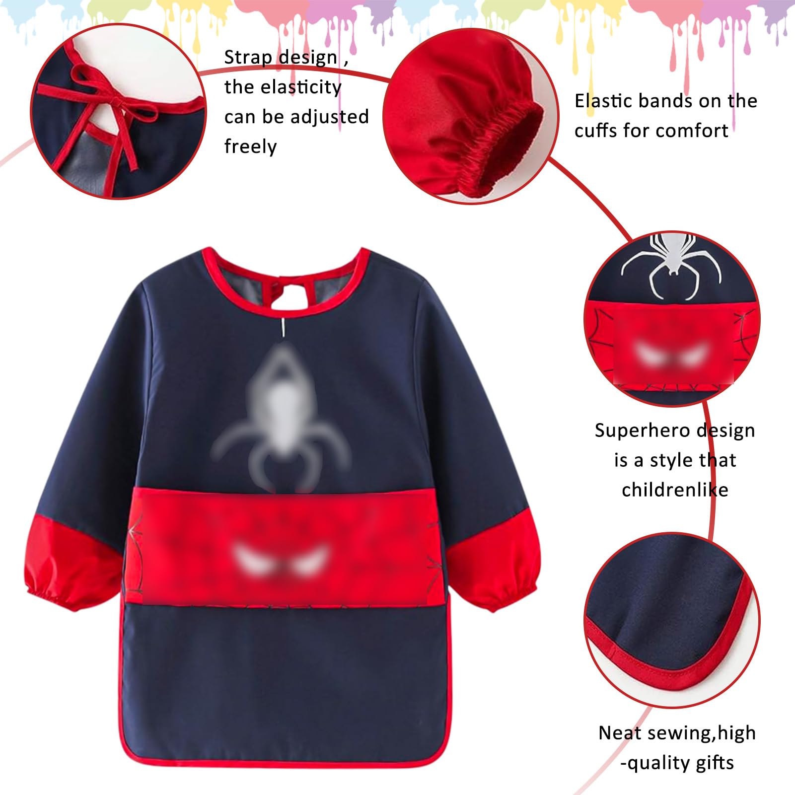 Tablier Peinture Enfant Imperméable Blouse 3-7 Ans avec Poches Manches Longues pour Activités Scolaires Dessin Cuisine