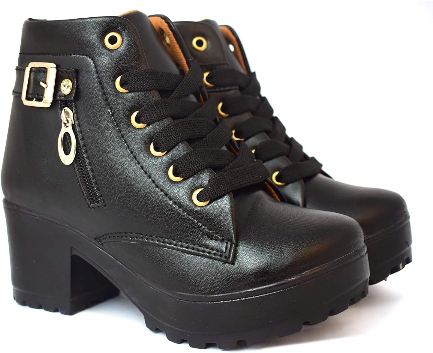 Women's Tan Buckle Boots – Stylish Faux Leather High Ankle Boots for Winter & Casual Wear – Comfortable & Durable
