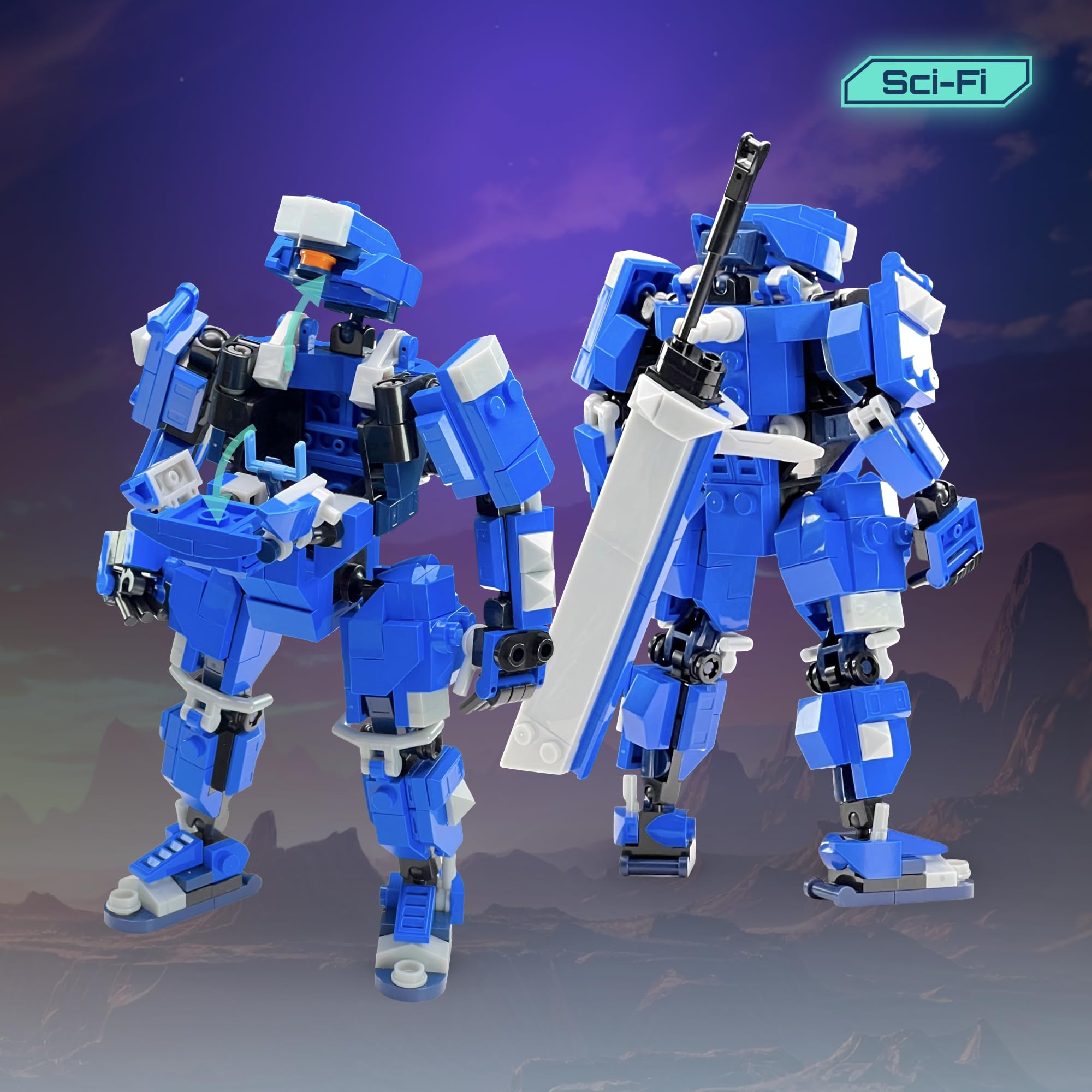 MyBuild Keiji 5027 Unité Mecha à Armure Bleue avec Épée Longue Robot Articulé Jouet Construction 14+