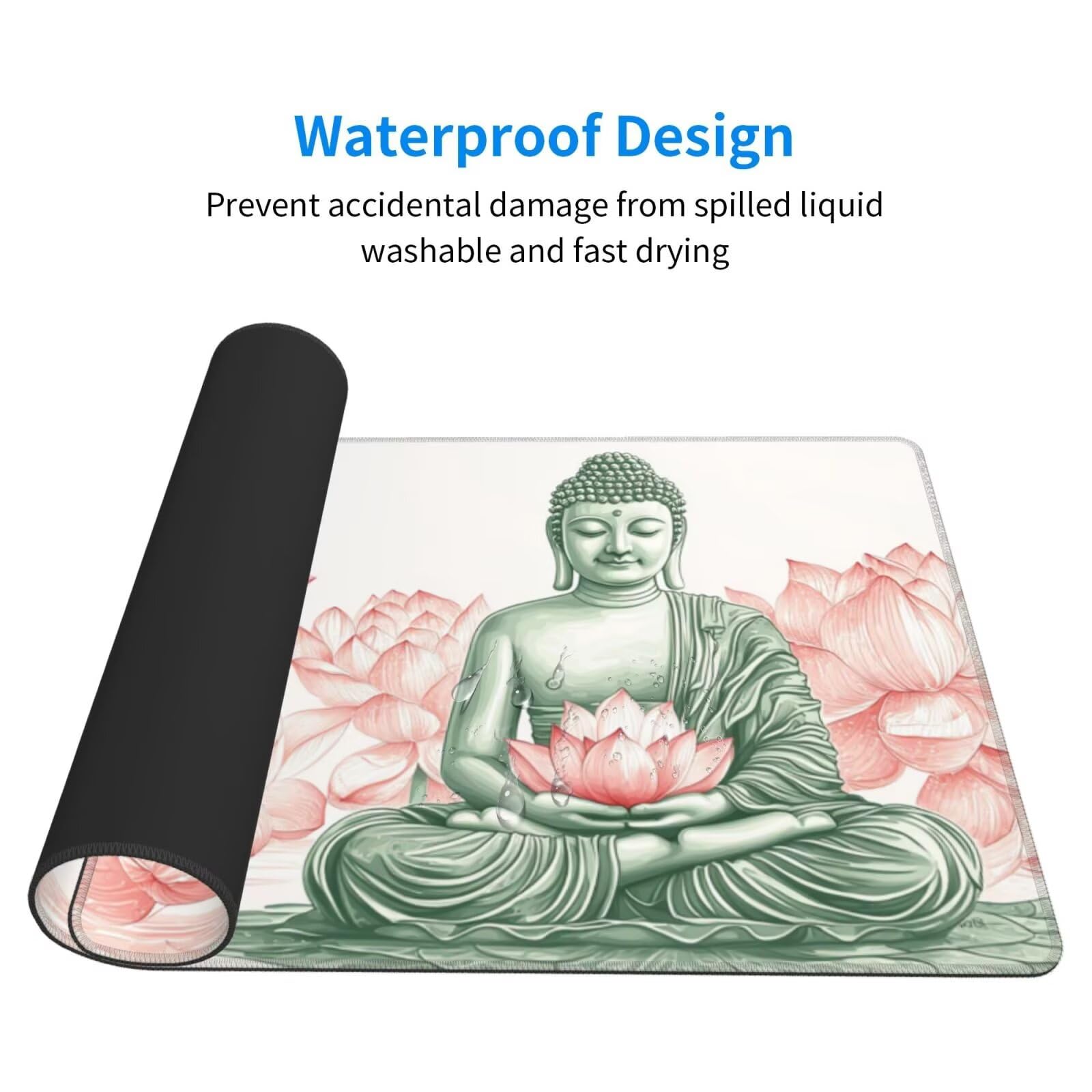Duża podkładka pod mysz Lotus Zen XXL 1200 x 600 mm, wodoodporna podkładka pod biurko podkładka pod mysz, przeszyte krawędzie i antypoślizgowa mata na biurko do wystroju biura, prezenty A-683