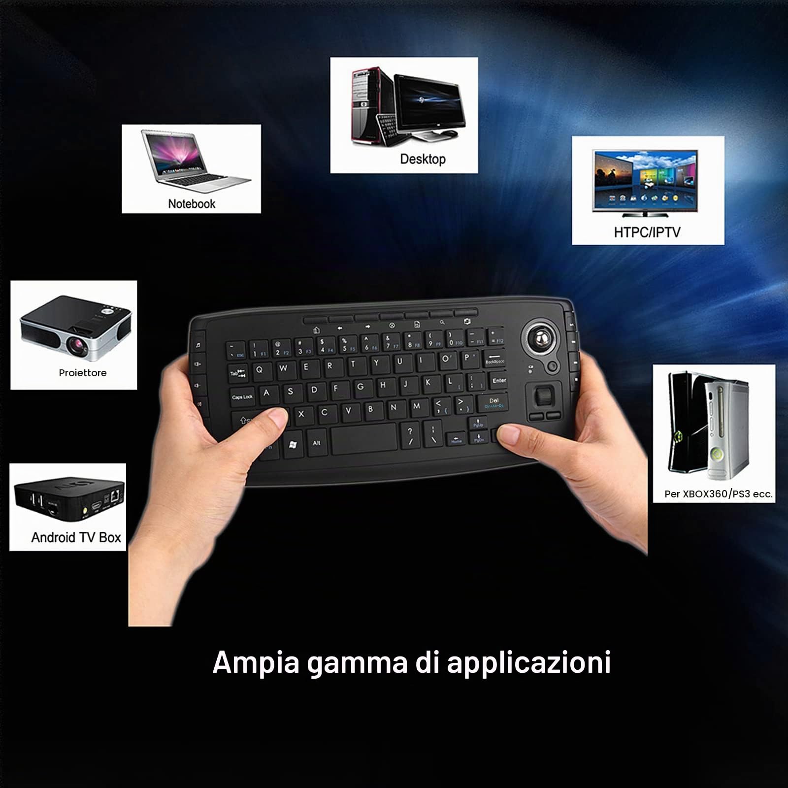 docooler E30 Tastiera Wireless 2,4 GHz con Telecomando per Rotellina di Scorrimento Mouse Trackball per Android TV Box Smart TV PC Notebook