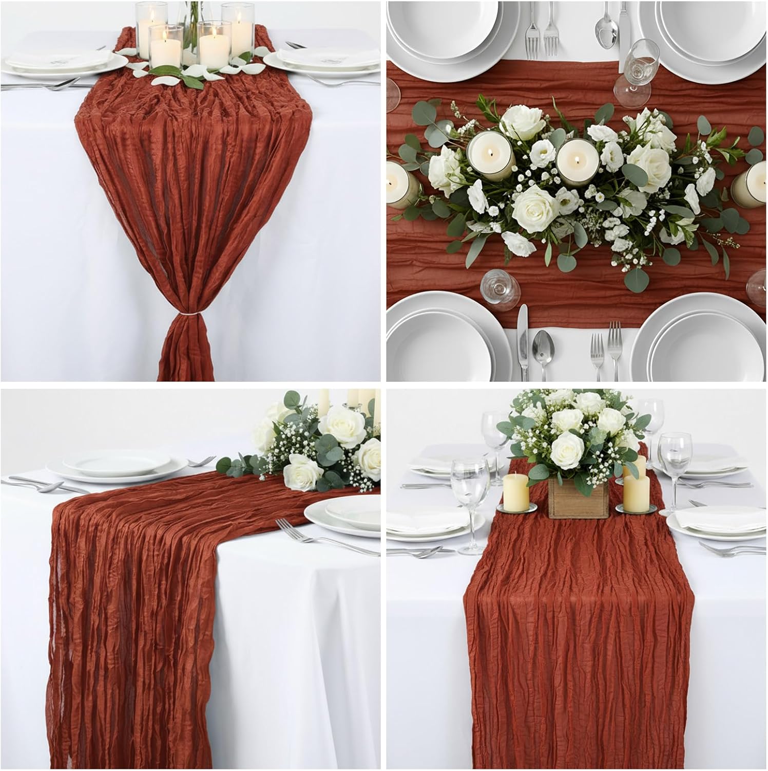 LemonRoad 4 Pcs 20ft Cheesecloth Table Runners Extra Long Boho Rustic Gauze Fabric Cheese Cloth Runner for Wedding Decorations Baby Shower Party Supplies Boho Table Bridal Shower Decor (Terracotta)