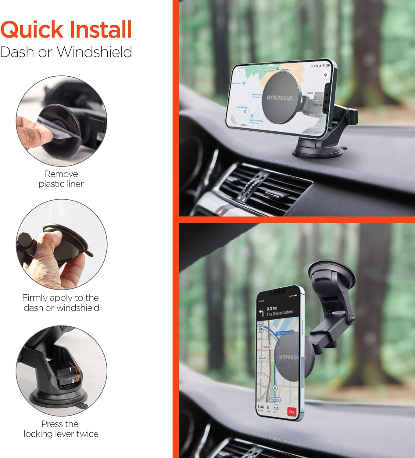 MagSafe Car Magnetic Phone Holder Mount for Your Car Phone Hands Free Universal Mobile 3 Mounting Options (Windshield+Vent+Dash) Adapter Ring Plate Included Cellphone Holder for iPhone, Android