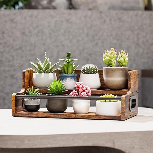 Miniatura 8 de KLM Estante de exhibición de botellas de licor, organizador de jarabe de café, estante de vino de licor de 2 escalones, mini bar, gabinete de licor,