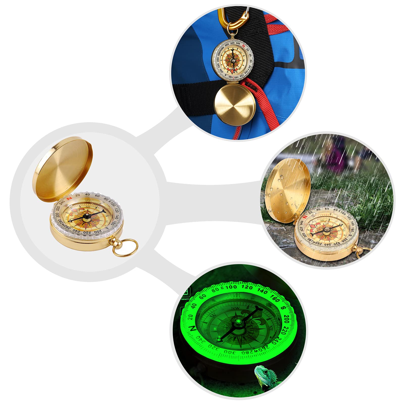 Bussola Vintage In Rame Con Funzione Luminosa - Impermeabile, Tascabile, Per Escursionismo E Campeggio - Foto 11