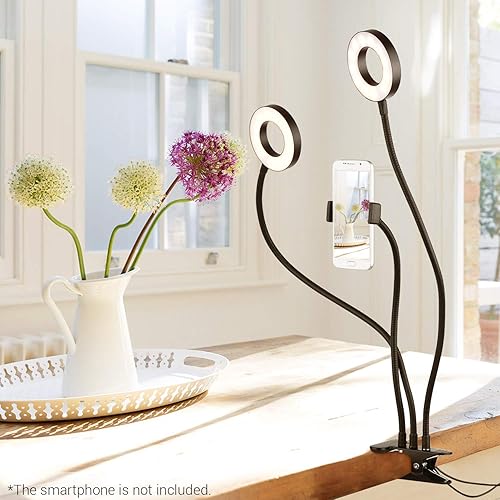 Miniatura 5 de Mini anillo USB con clip de 3.5 pulgadas, lámpara de relleno de luces duales, 3 modos, diseño de brazos flexibles regulables con soporte para