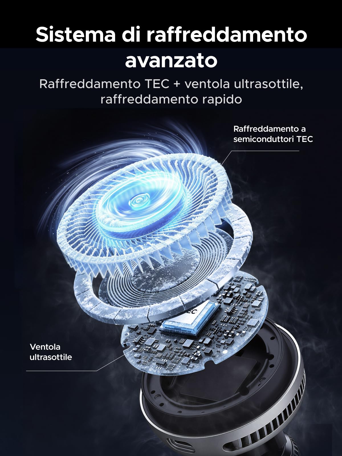 UGREEN MagFlow Pro Qi2 25W MagSafe Wireless Caricabatterie per Auto Compatibile con iPhone 17 16 15 14 13 12 Pro Max Air Plus, Raffreddamento TEC con Ventola Integrata, Montaggio su Bocchetta