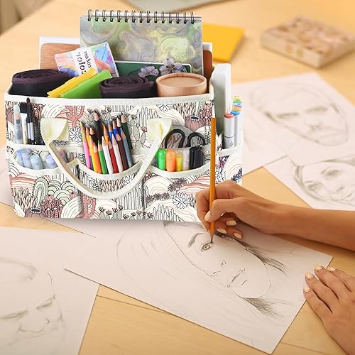 Vista 33 de qianshan Bolsa organizadora de manualidades con múltiples bolsillos, organizador grande de almacenamiento de arte con asas para arte, manualidades