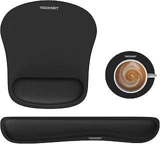 TECKNET Tapete de rato ergonómico 3 em 1, suporte para pulsos para teclado e tapete de secretária, kit de rato pad com apoio para pulsos de espuma viscoelástica, antiderrapante