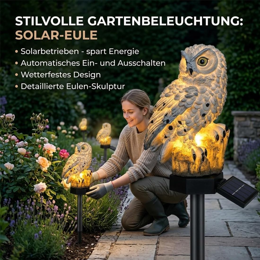 2026 Neu Lebensechtes Luma Eule, Lumaeule Solar Gartenlampe Beweglich, Gartendeko Eule, Solar Eules für Außen, Flexible Platzierung, Sofortiger Blickfang, Wetterfest Langlebig, für Garten/Hof(Braun)