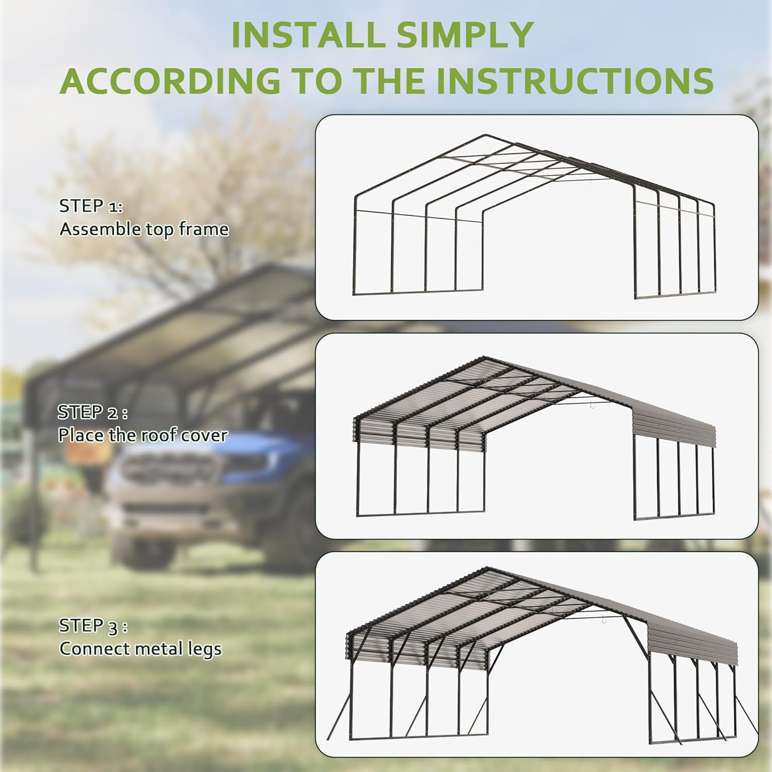 Heavy Duty 20x20FT Metal Carport with Reinforced Legs & Frame, Outdoor Carport with Galvanized Steel Roof, All-Weather Shelter for Cars, Trucks, Boats & Tractors