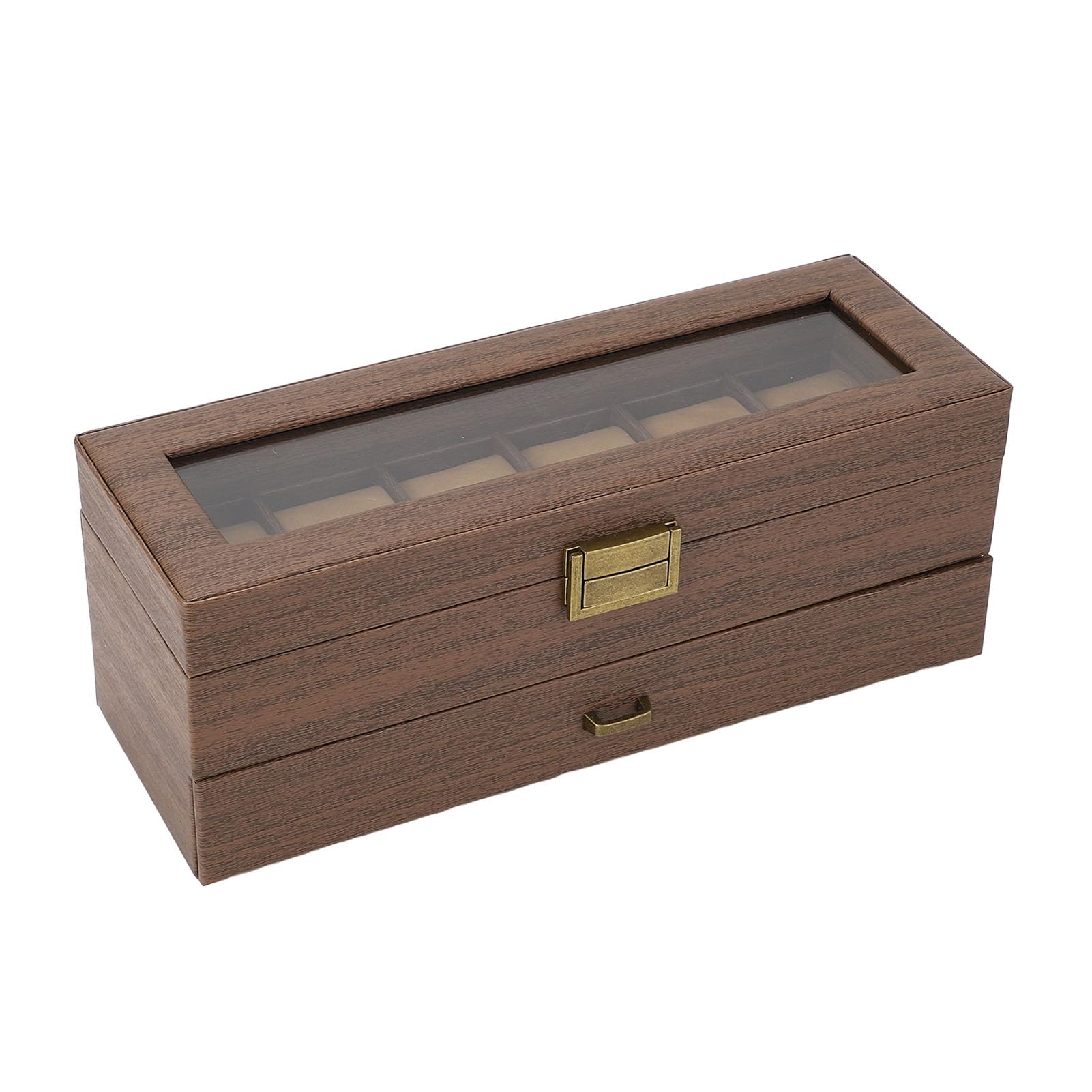 Haofy Organizer Porta Orologio a Doppio Strato a 6 Slot con Copertura in Vetro Temperato Trasparente per gli Amanti dei Gioielli
