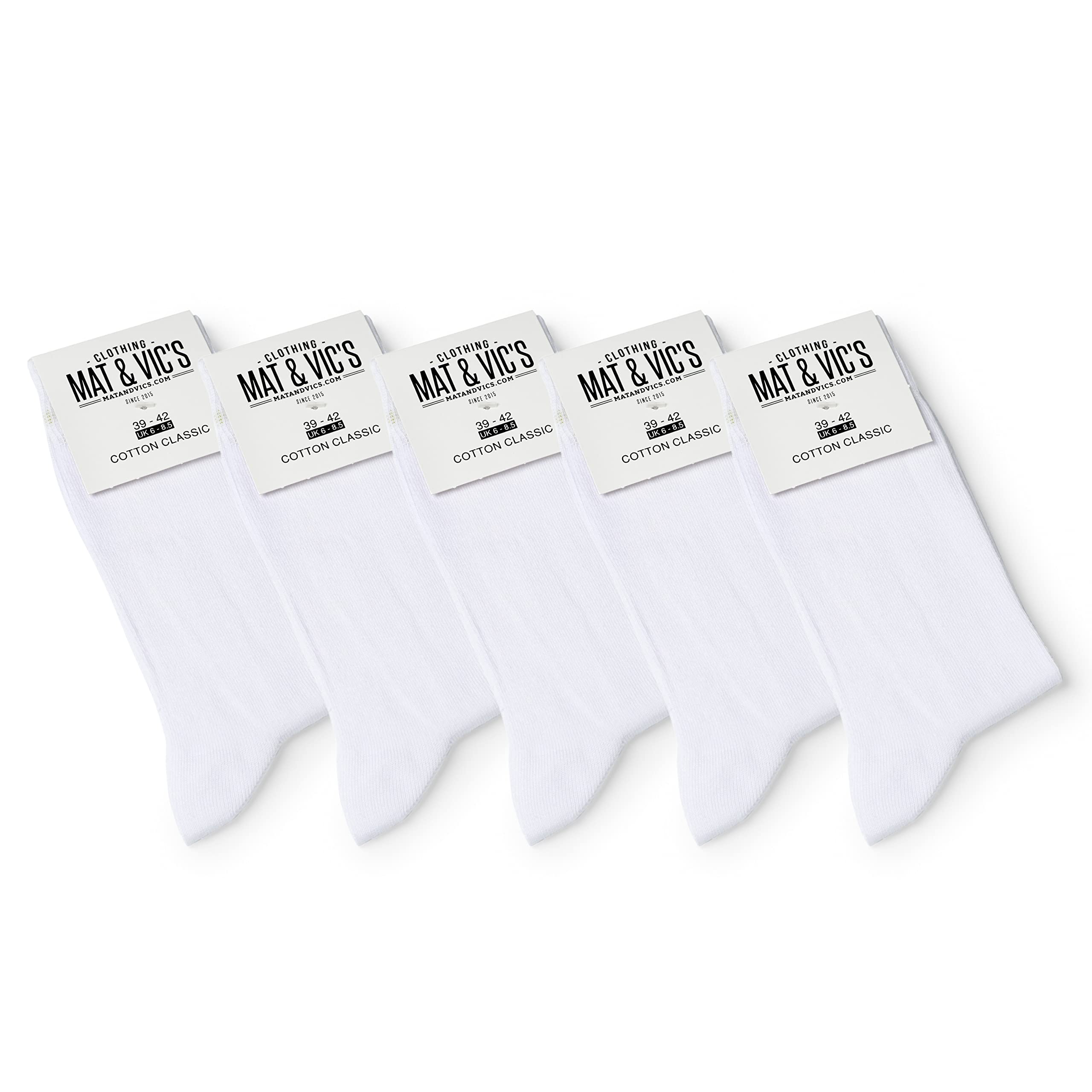 Mat & Vic's Cotton Socks Mens – Business & Casual Socks – OEKO-TEX 100, Made in Europe – Breathable, Reinforced, Opaque – 5-Pack – White