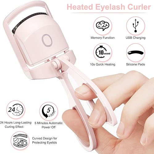 Miniatura 3 de FIBOTY Rizadores de pestañas con calefacción, rizadores de pestañas con cepillo de peine y delineador de ojos, rizador de pestañas calentado, 3